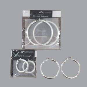 Crystal Avenue Premium Genuine Brass Hoop Set Of 3‎ Womens Silver Minimalist NWT